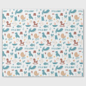 男の子。かわいい青おもしろい動物のおもちゃ赤ちゃんシャワー ラッピングペーパー (フラット)