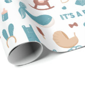 男の子。かわいい青おもしろい動物のおもちゃ赤ちゃんシャワー ラッピングペーパー (ロールコーナー)