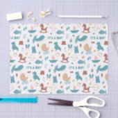 男の子。かわいい青おもしろい動物のおもちゃ赤ちゃんシャワー 薄葉紙 (クラフト)