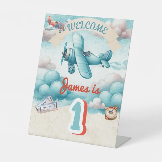 男の子 かわいい 旅行 飛行機 子ども 誕生日 カスタム 台座サイン (正面)