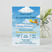男の子 かわいい 旅行 飛行機 子供の誕生日 カスタムデザイン 招待状 (スタンド正面)