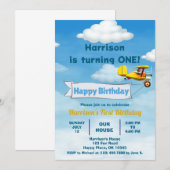 男の子 かわいい 旅行 飛行機 子供の誕生日 カスタムデザイン 招待状 (正面/裏面)