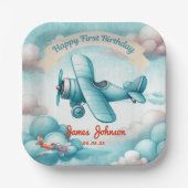 男の子 かわいい 旅行 飛行機 子供の誕生日 カスタム ペーパープレート (正面)