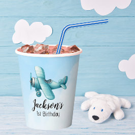 男の子 かわいい 青い 飛行機 旅行 子供 誕生日 カスタム 紙コップ