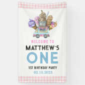 男の子 アイスクリーム トラック 2歳 誕生日パーティー Two Sweet 横断幕 (縦)