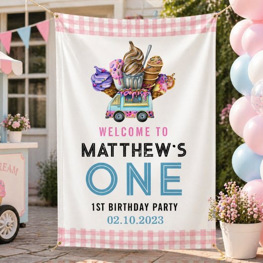 男の子 アイスクリーム トラック 2歳 誕生日パーティー Two Sweet 横断幕