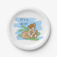 男の子、キツネ、テディベア赤ちゃんシャワー紙P