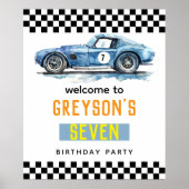 男の子 クール ブルー レーシングカー キッズ 誕生日  ポスター (正面)