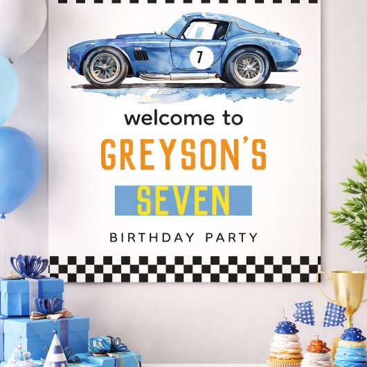 男の子 クール ブルー レーシングカー キッズ 誕生日  ポスター