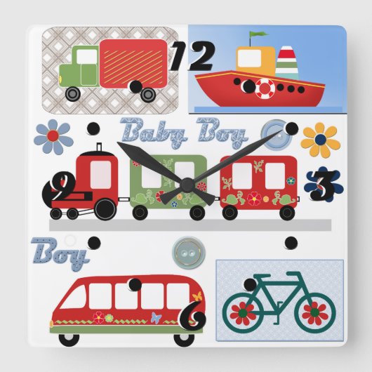 男の子 スクエア壁時計 (正面)