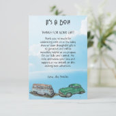 男の子、バン、セダンのための赤ちゃんシャワー サンキューカード (スタンド正面)