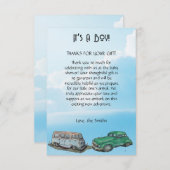 男の子、バン、セダンのための赤ちゃんシャワー サンキューカード (正面/裏面)