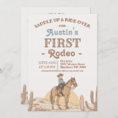 男の子 ブラウン ウェスタン カウボーイ ファースト ロデオ 1歳 誕生日 招待状 (正面/裏面)