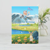 男の子 初誕生日 テディベア 飛行機 お孫さん シーズンカード (スタンド正面)