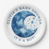 男の子。可愛いお洒落ブルームーンベイビーシャワー ペーパープレート (正面)