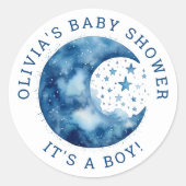 男の子。可愛いお洒落ブルームーンベイビーシャワー ラウンドシール (正面)