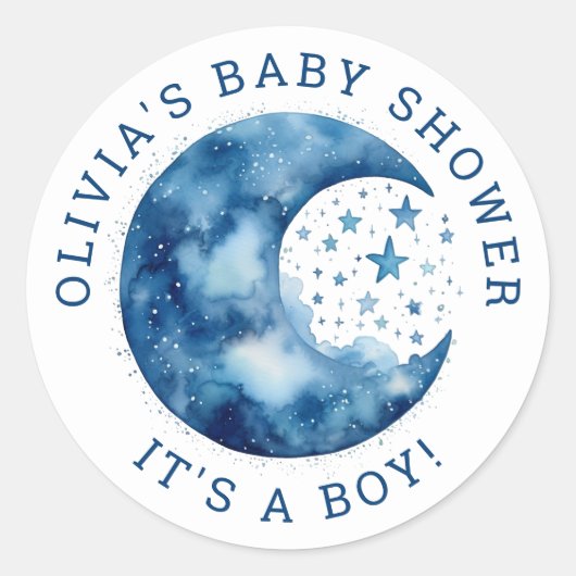 男の子。可愛いお洒落ブルームーンベイビーシャワー ラウンドシール (正面)