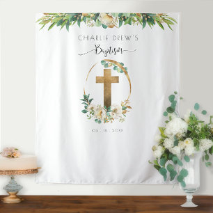 男の子/女の子のバプテスマエレガントの緑の写真の背景 タペストリー