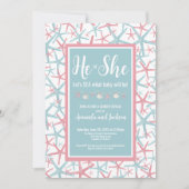 男の子 女の子 ビーチ 彼 彼女 夏 性別発表パーティー 招待状 (正面)