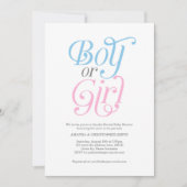 男の子？女の子？、ピンクとブルー、モダン、性別発表 招待状 (正面)