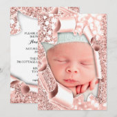 男の子 女の子 フォト ローズ 3D グリッター ベビーシャワー 招待状 (正面/裏面)