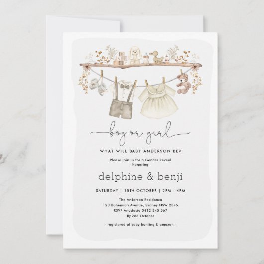 男の子/女の子 |ミュートBohoジェンダー赤ちゃんシャワーを表示 招待状 (正面)