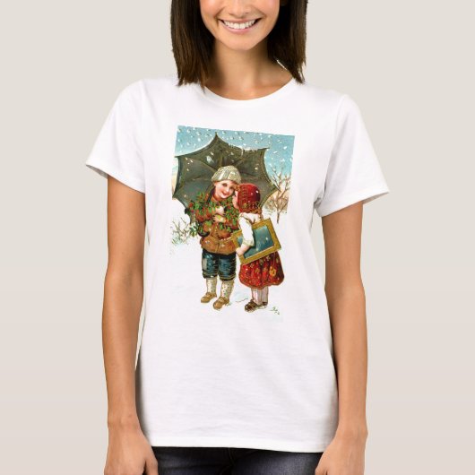 男の子、女の子、傘 Tシャツ (正面)