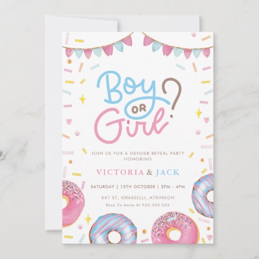 男の子?女の子?水彩ドーナツ性別発表 招待状 (正面)