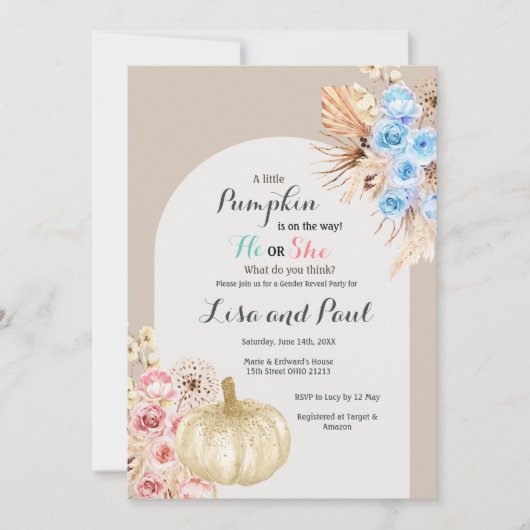 男の子？女の子？ 秋のカボチャ 性別発表 招待状 (正面)