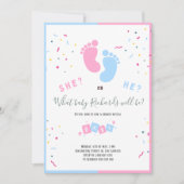 男の子？女の子？赤ちゃんの足 性別お披露目招待状 招待状 (正面)