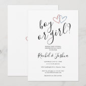 男の子?女の子? 青とピンクのハート 性別お披露目パーティー 招待状 (正面/裏面)