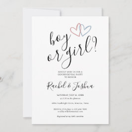男の子？女の子？ 青とピンクのハート　性別お披露目パーティー 招待状