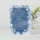 男の子？女の子？ 青と銀の雪の結晶 性別発表 招待状 (スタンド正面)