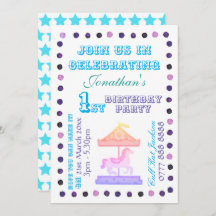 男の子/女の子B'dayパーティの招待状-回転木馬テーマ