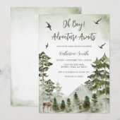 男の子 松の木 鹿 山の森 ベビーシャワー 招待状 (正面/裏面)