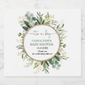 男の子/植物性の緑の金ゴールドの赤ちゃんシャワー スパークリングワインラベル (シングルラベル)