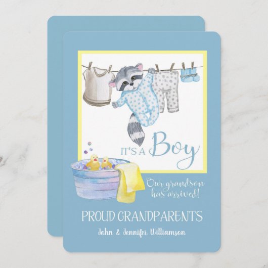 『男の子-祖父母のお誇りを持った知らせ』 招待状 (正面/裏面)