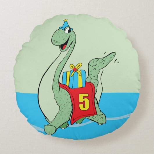 男の子、第5誕生日恐竜 ラウンドクッション (正面)