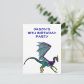男の子 誕生日 カラー ビーズ ドラゴン 白 招待状 (スタンド正面)