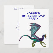 男の子 誕生日 カラー ビーズ ドラゴン 白 招待状 (正面/裏面)