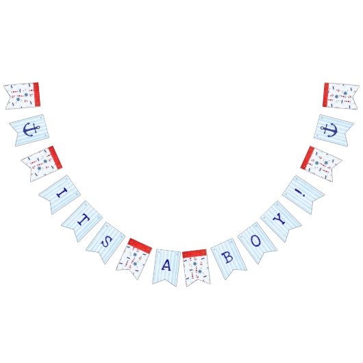 男の子、赤ちゃん航海のシャワーのバナー バンティングフラッグ (全)