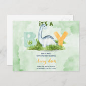 男の子、赤ん坊のシャワーの招待状、かわいい恐竜 ポストカード (正面/裏面)