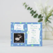 男の子、超音波写真ベビーシャワー招待状 インビテーションポストカード (スタンド正面)