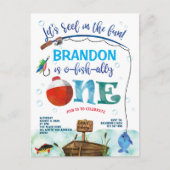 男の子、釣りテーマの初めての誕生日 ポストカード (正面)