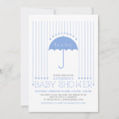 男の子 |青いハートと傘の赤ちゃんシャワー 招待状 (正面)