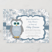 男の子、青830のためのフクロウのベビーシャワー招待状 招待状 (正面/裏面)
