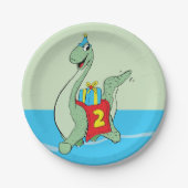 男の子、2番目の誕生日の恐竜 ペーパープレート (正面)