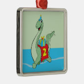 男の子、2番目の誕生日の恐竜 メタルオーナメント (右)