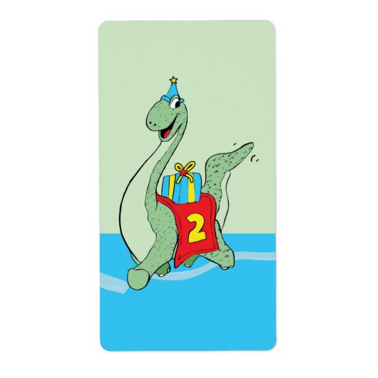 男の子、2番目の誕生日の恐竜 ラベル (正面)