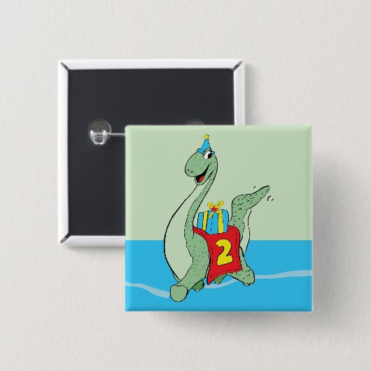 男の子、2番目の誕生日の恐竜 缶バッジ (正面&裏面)